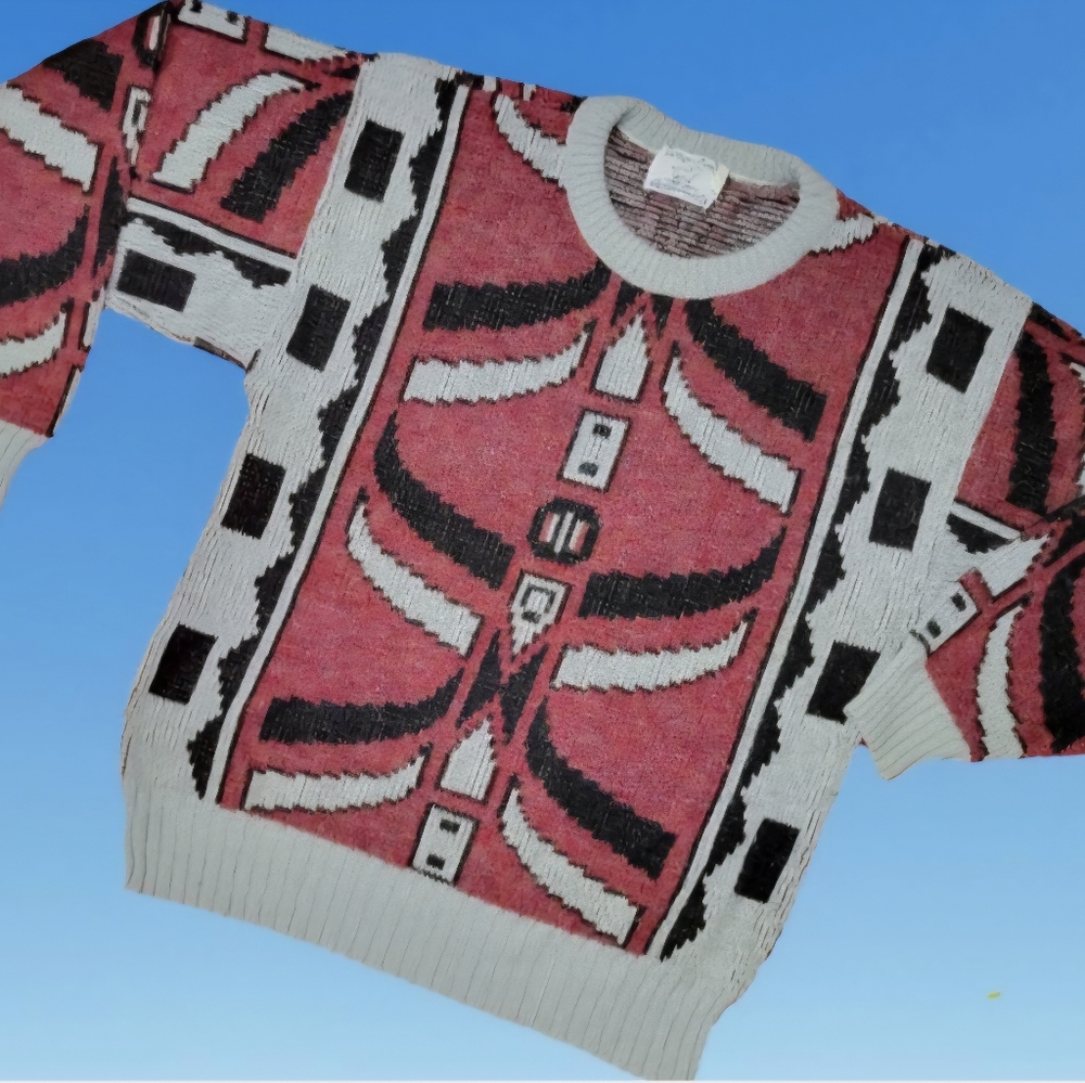 Vintage 1980s College Point Acrylic Sweater Southwestern Design Size Small (A3)